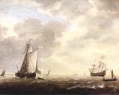 西蒙 德 维里格尔 : A Dutch Man-of-war and Various Vessels in a Breeze
